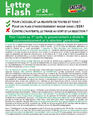 Pour l’accès au 1er cycle, le gouvernement a choisi le sous-investissement et la sélection généralisée + mobilisation du 16/11 LETTRE FLASH 24