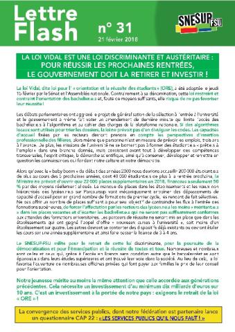 LA LOI VIDAL EST UNE LOI DISCRIMINANTE ET AUSTÉRITAIRE... - Lettre flash 31
