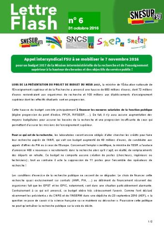 Budget 2017 de l'ESR : le ministère n'accompagne pas la croissance de notre activité - Lettre Flash n°6