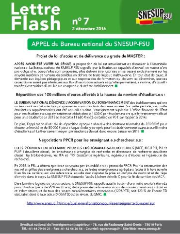 Master, budget 2017, carrières des enseignant.e.s-chercheur.e.s, appel du BN du 1er décembre 2016 : Lettre Flash n°7