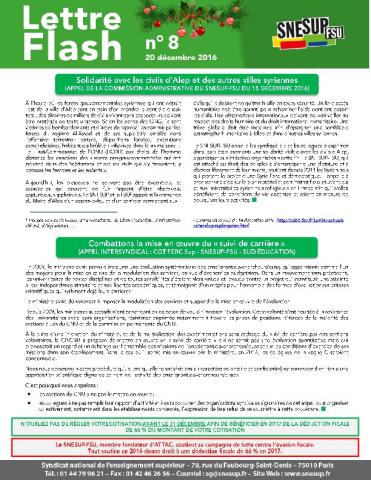 Appel de la CA du 15 décembre : Alep / Appel intersyndical : suivi de carrière - Lettre Flash N°8