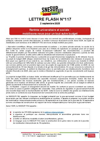 Rentrée universitaire et sociale : mobilisons-nous pour un tout autre budget - Lettre FLash n°117