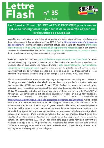 Lettre Flash 35 : Les 16 mai et 22 mai, TOUTES et TOUS ENSEMBLE pour l'ESR et pour une revalorisation de nos salaires !