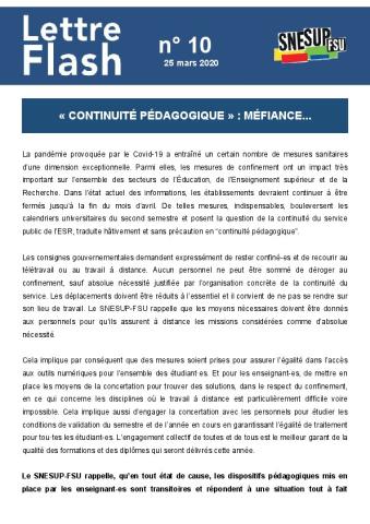 « Continuité pédagogique » : Méfiance... - Lettre Flash n° 10 du 25 mars 2020