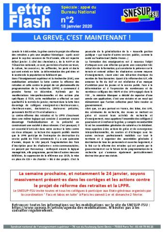 La grève, c'est maintenant ! : Appel du BN - Lettre flash n° 2 du 18 janvier 2020