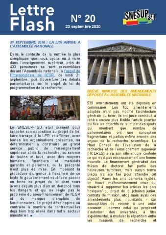 La LPPR arrive à l’assemblée nationale - Lettre flash n°20, du 23 septembre 2020