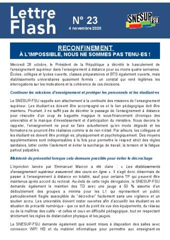 Reconfinement - À l’impossible, nous ne sommes pas tenu·es ! - Lettre flash n°23 du 4 novembre 2020