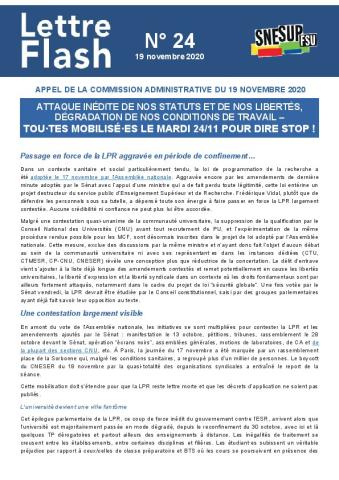 Tous et toutes mobilisé-es le 24/11 pour dire STOP - Lettre flash N°24 - Appel de la CA du 19 novembre 2020