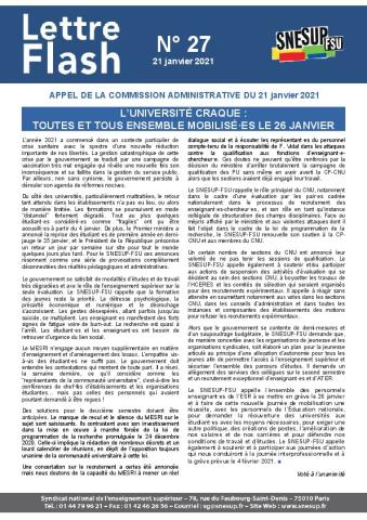 L’université craque :  toutes et tous ensemble mobilisé·es le 26 janvier - Lettre flash n°27 - Appel de la CA du 21 janvier 2021