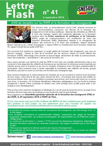 AVIS de tempête sur les ÉSPÉ et la formation des enseignants - Lettre Flash n° 41, 6 septembre 2018