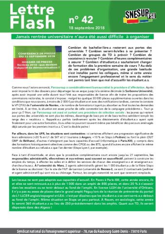 Jamais rentrée universitaire n’aura été aussi difficile à organiser - Lettre Flash n° 42, 18 septembre 2018