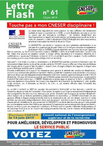 Touche pas à mon CNESER disciplinaire ! - Lettre flash N° 61