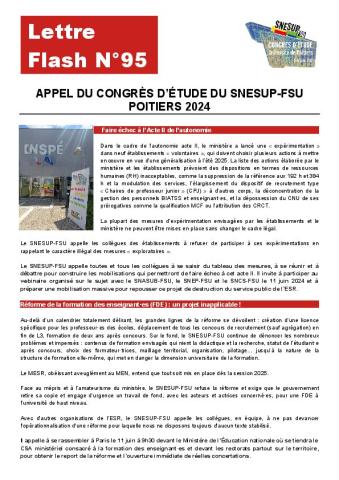 Appel du congrès d'étude du SNESUP-FSU - POITIERS 2024 - Lettre flash n°95 du 6 juin 2024