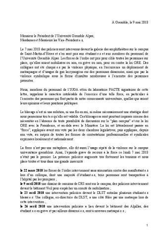 Violences policières à Grenoble : Lettre ouverte de personnels de l'IUGA et du laboratoire PACTE
