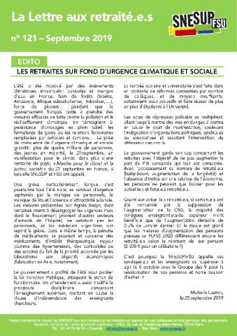 La Lettre aux retraité.e.s n° 121- Septembre 2019