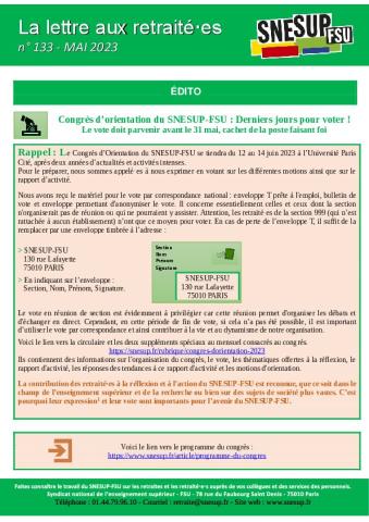 La lettre aux retraité·es n° 133 - Mai 2023