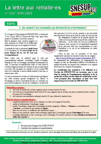 La lettre aux retraité·es n° 132 - Mai 2023