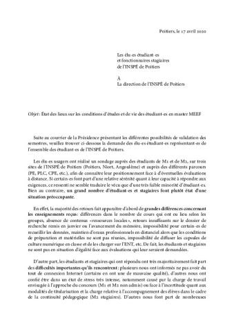 Lettre des élu·es étudiant·es du conseil de l’INSPÉ de Poitiers [crise sanitaire Covid-19]