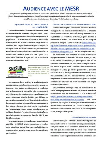 Lettre FDE mars/avril/mai 2023 - Audience avec le MESR