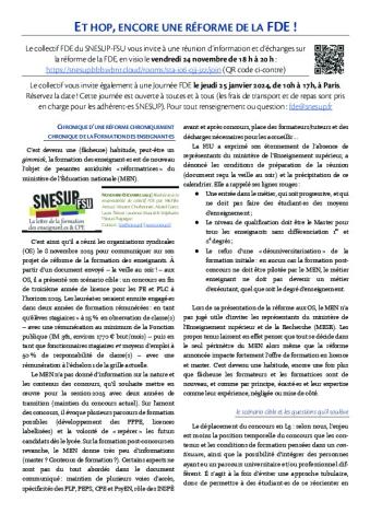 Lettre FDE novembre-décembre 2023 - Et hop, encore une réforme de la FDE !