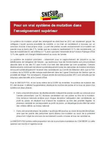 Pour un vrai système de mutation dans l’enseignement supérieur - Lettre d'information élections n°1