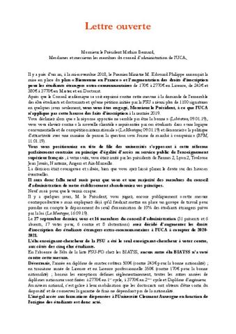 Université Clermont-Auvergne : Lettre ouverte contre l'augmentation des droits d’inscription pour les étudiants étrangers - 16 octobre 2019