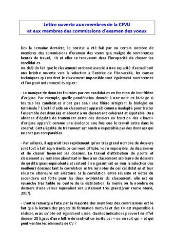 Université Lyon 1 : Lettre ouverte aux membres de la CFVU et aux membres des commissions d’examen des voeux