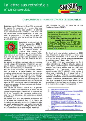 La lettre aux retraité.e.s n° 128 - Octobre 2021