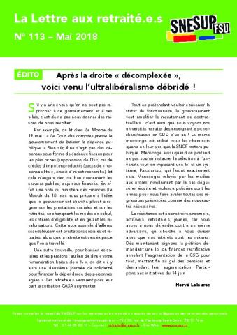 La Lettre aux retraité.e.s n° 113 - Mai 2018