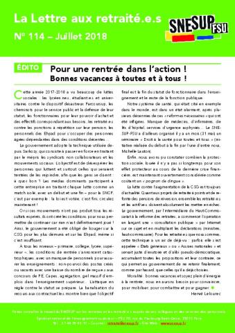 La Lettre aux retraité.e.s n° 114 - Juillet 2018