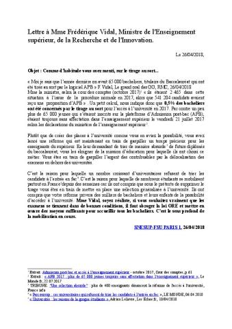 Université Paris 1 Panthéon-Sorbonne : Lettre à Mme VIDAL « Comme d’habitude vous avez menti, sur le tirage au sort… »