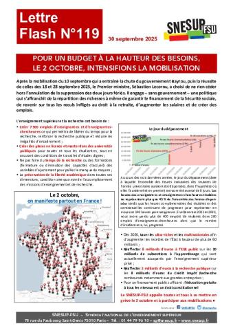 Pour un budget à la hauteur des besoins, le 2 octobre, intensifions la mobilisation - Lettre flash n°119