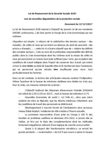 Loi de financement de la Sécurité Sociale 2018 : vers de nouvelles dégradations de la protection sociale 