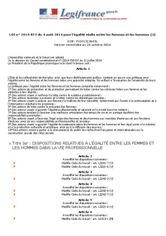 Loi du 4 août 2014 pour l'égalité réelle entre les femmes et les hommes