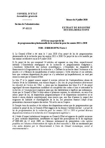 LPPR - Avis du Conseil d'Etat au 9 juillet 2020