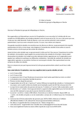 Mépris des retraité.e.s : Lettre  au Président du groupe LREM à l’Assemblée Nationale, 5 novembre 2018