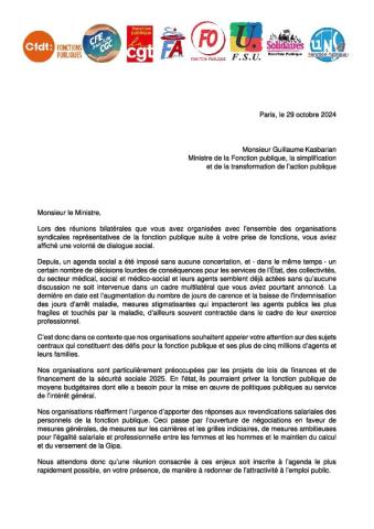 Courrier intersyndical adressé au Ministre de la Fonction publique
