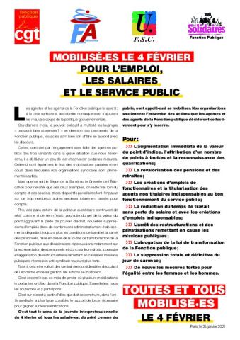 MOBILISÉ·ES LE 4 FÉVRIER POUR L’EMPLOI, LES SALAIRES ET LE SERVICE PUBLIC - Appel intersyndical du 25 janvier 2021