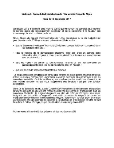 Université Grenoble-Alpes : Motion du CA