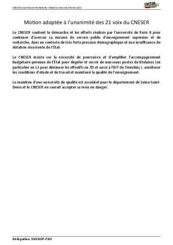 CNESER du 5 février 2020 - MOTION ADOPTÉE A L’UNANIMITÉ DES 21 VOIX  
