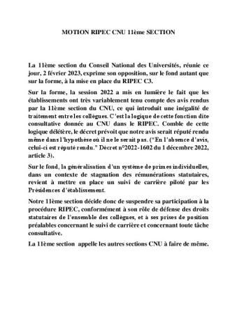 MOTIONS SUR LE RIPEC ET LE REPYRAMIDAGE - FEVRIER 2023