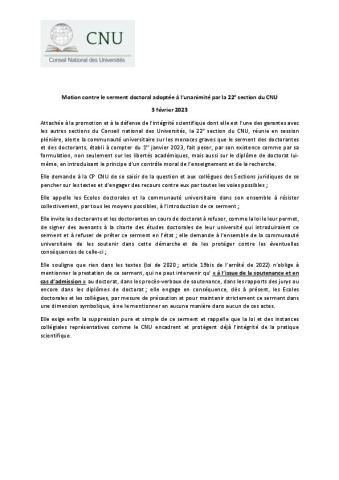 AUTRES MOTIONS ADOPTEES EN FEVRIER 2023
