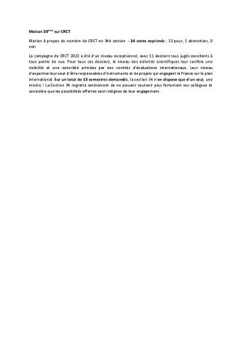 Motion 34ème sur CRCT