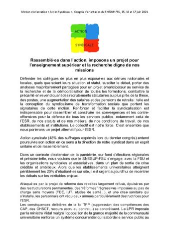 Motion d'orientation Action Syndicale