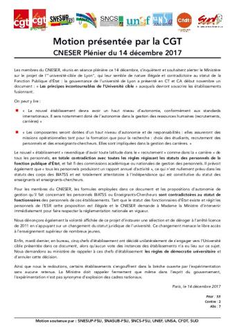 Motion présentée par la CGT au CNESER du 14 décembre 2017