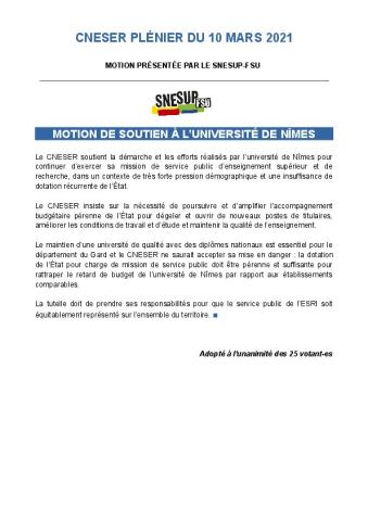 Motion de soutien à l'université de Nîmes - Motion présentée au CNESER plénier du 10 mars 2021