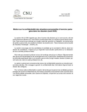 Motion sur la confidentialité des situations personnelles d’exercice partagées dans les dossiers 