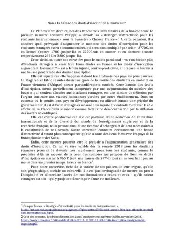 Université Bordeaux-Montaigne : Non à la hausse des droits d’inscription à l’université - Motion du CT, novembre 2018