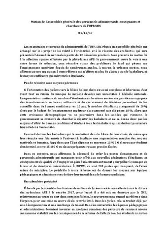 UPEM: Motion de l'AG de l'UFR SHS