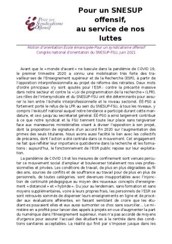 Motion d'orientation École émancipée-Pour un syndicalisme offensif